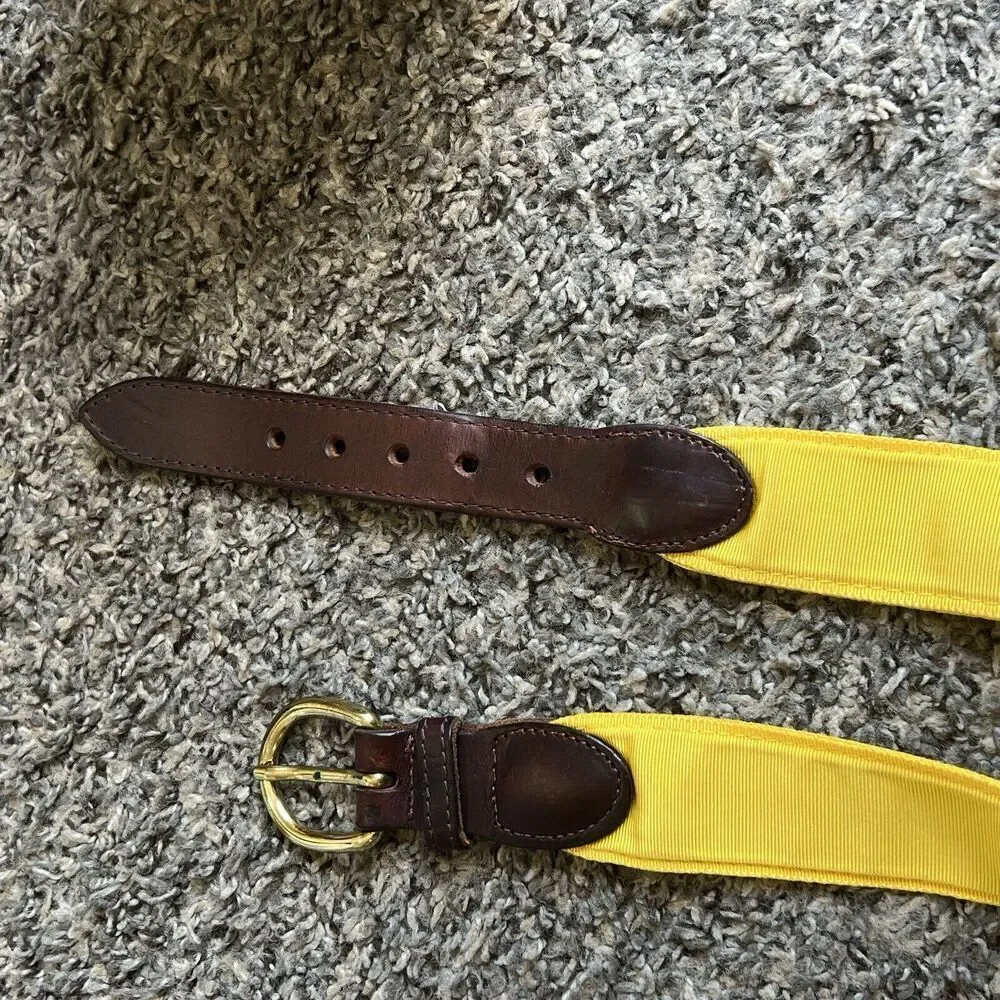 Barrons Hunter Mens Belt Yellow Brown Leather 39-42” Gold Buckle